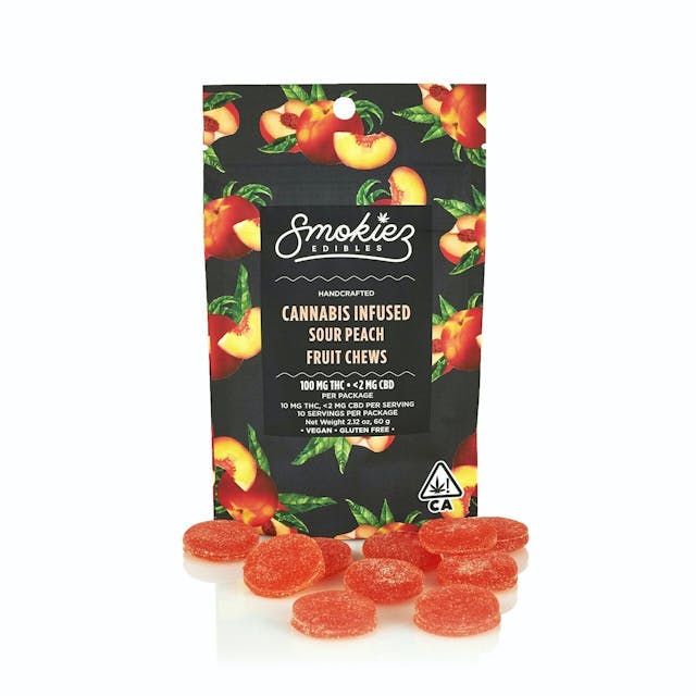 image of Smokiez Edibles Sour Peach Fruit Chews 100mg : Edibles