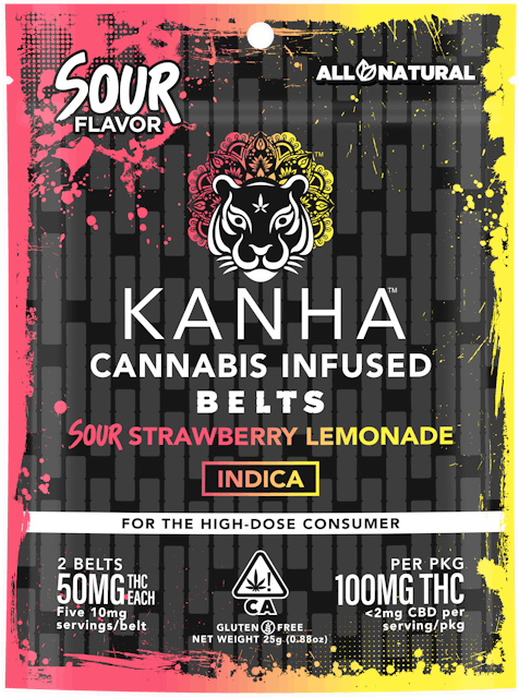 KE - THC - Classic Indica Sour Belt Strawberry Lemonade 100mg (50 mg/each)-KANHA