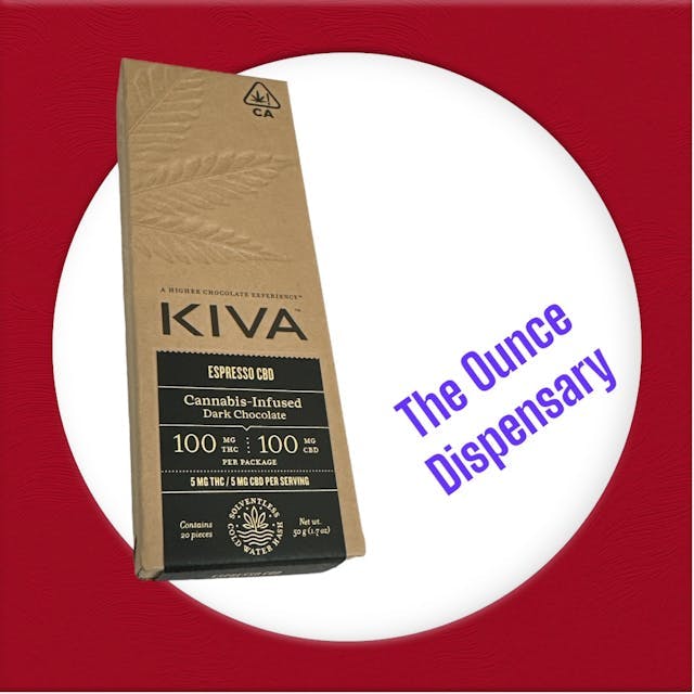 image of Kiva Confections Espresso CBD 1:1 Dark Chocolate Bar Kiva : Edibles