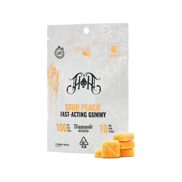 image of Heavy Hitters Sour Peach | Sativa   Fast Acting Gummies - 100mg THC   : Edibles