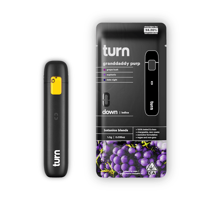 image of turn Granddaddy Purp (indica)   1G Disposable TURN : Vape Pens