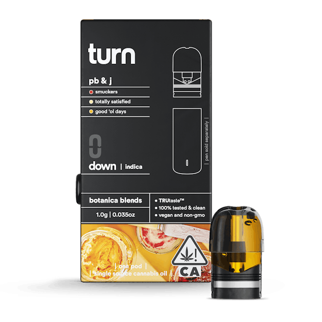 image of turn pb & j (indica) / botanica blends / 1g pod : Vape Cart