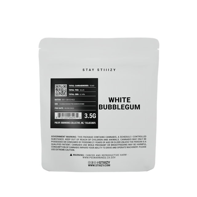 image of STIIIZY WHITE BUBBLEGUM   3.5G White Label Mylar : Flowers