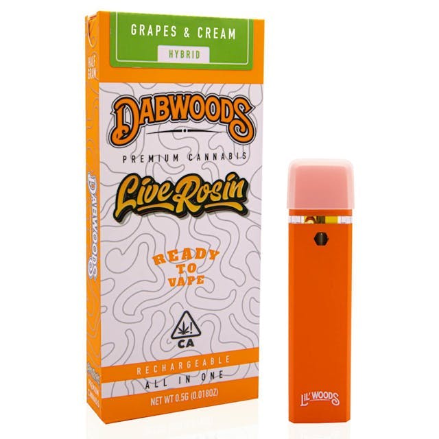 image of Dabwoods GRAPES & CREAM LILWOODS HALF GRAM LIVE ROSIN ALL IN ONE DEVICE : Vape Pens